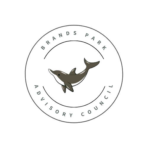Brands Park Advisory Council seal featuring a dolphin, a reference to a statue in the park